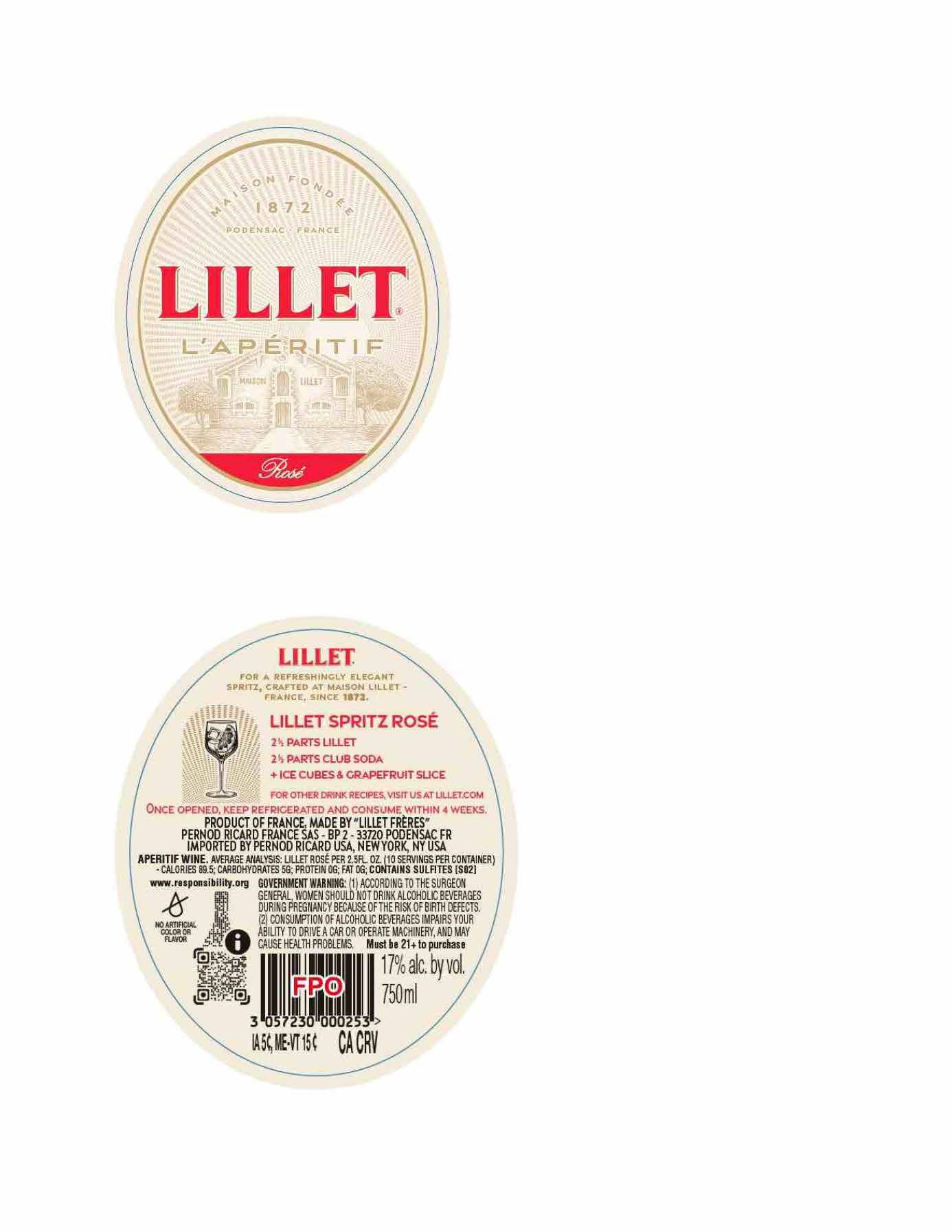 TABC label artwork for Lillet Rose