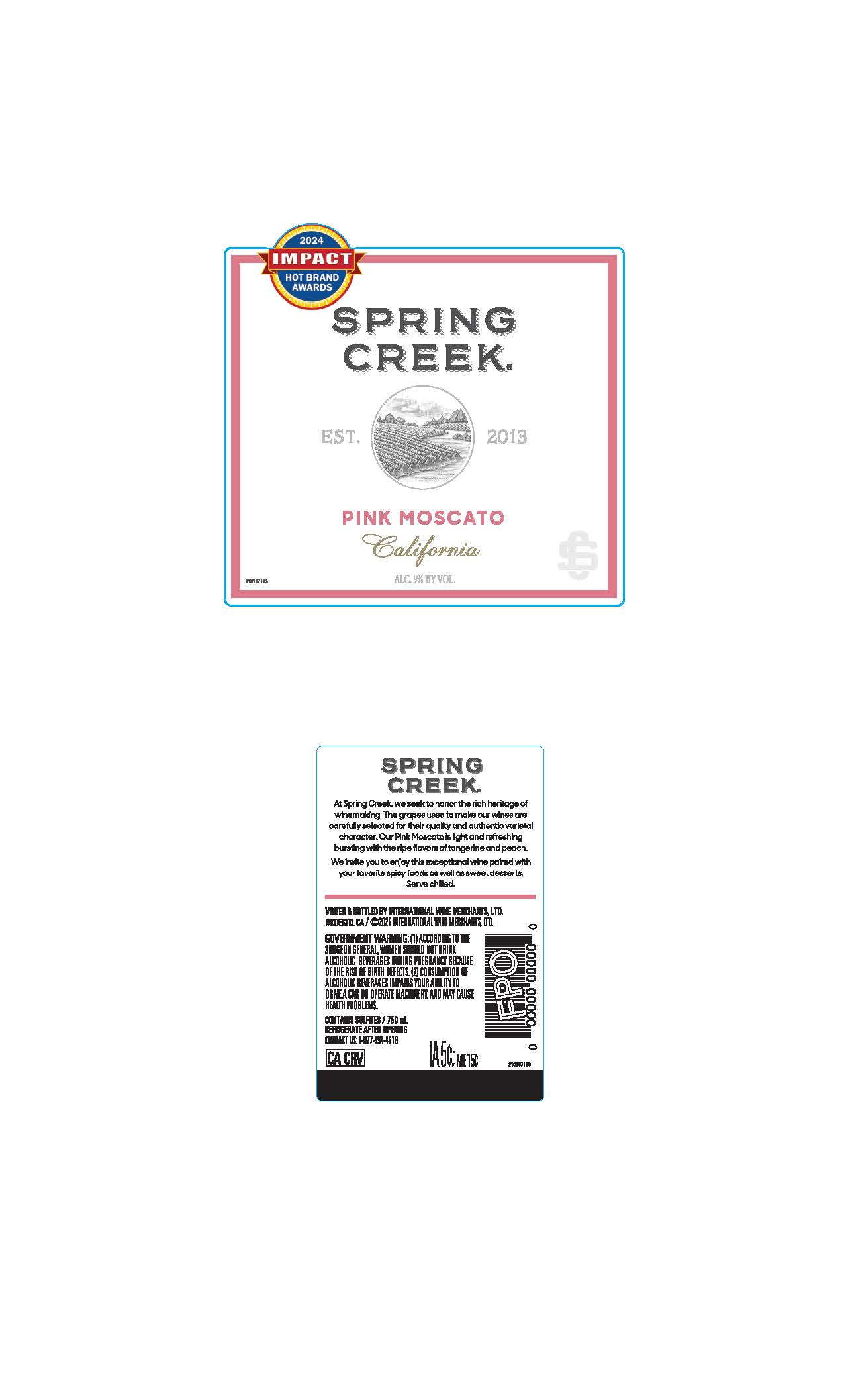TABC label artwork for Spring Creek Pink Moscato California