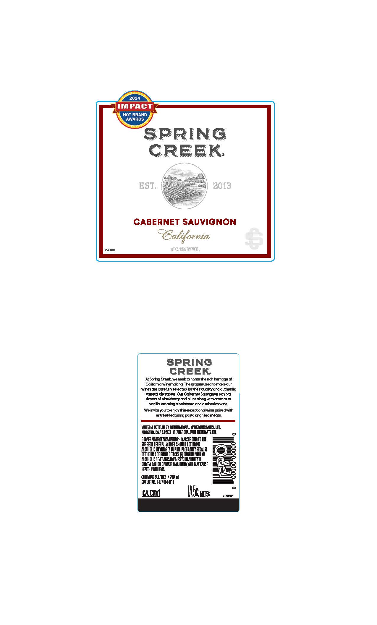 TABC label artwork for Spring Creek Cabernet Sauvignon California