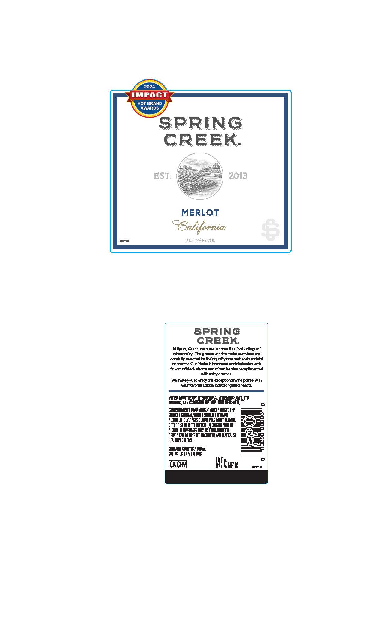 TABC label artwork for Spring Creek Merlot California