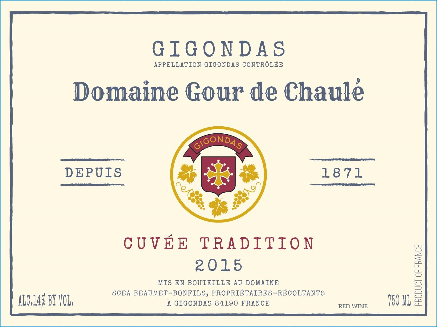 TABC label artwork for Domaine Gour de Chaule Gigondas Cuvee Tradition
