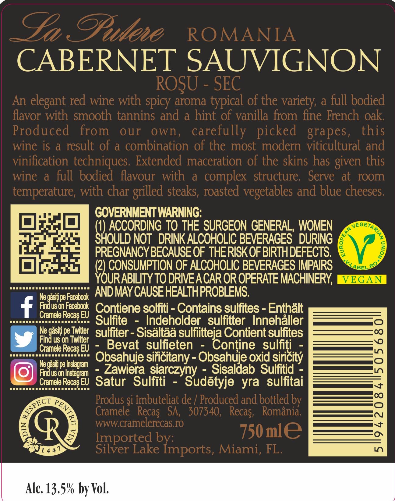 TABC label artwork for Recas La Putere Cabernet