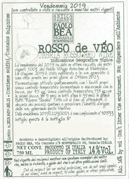 TABC label artwork for Paolo Bea Rosso de Veo Umbria Rosso