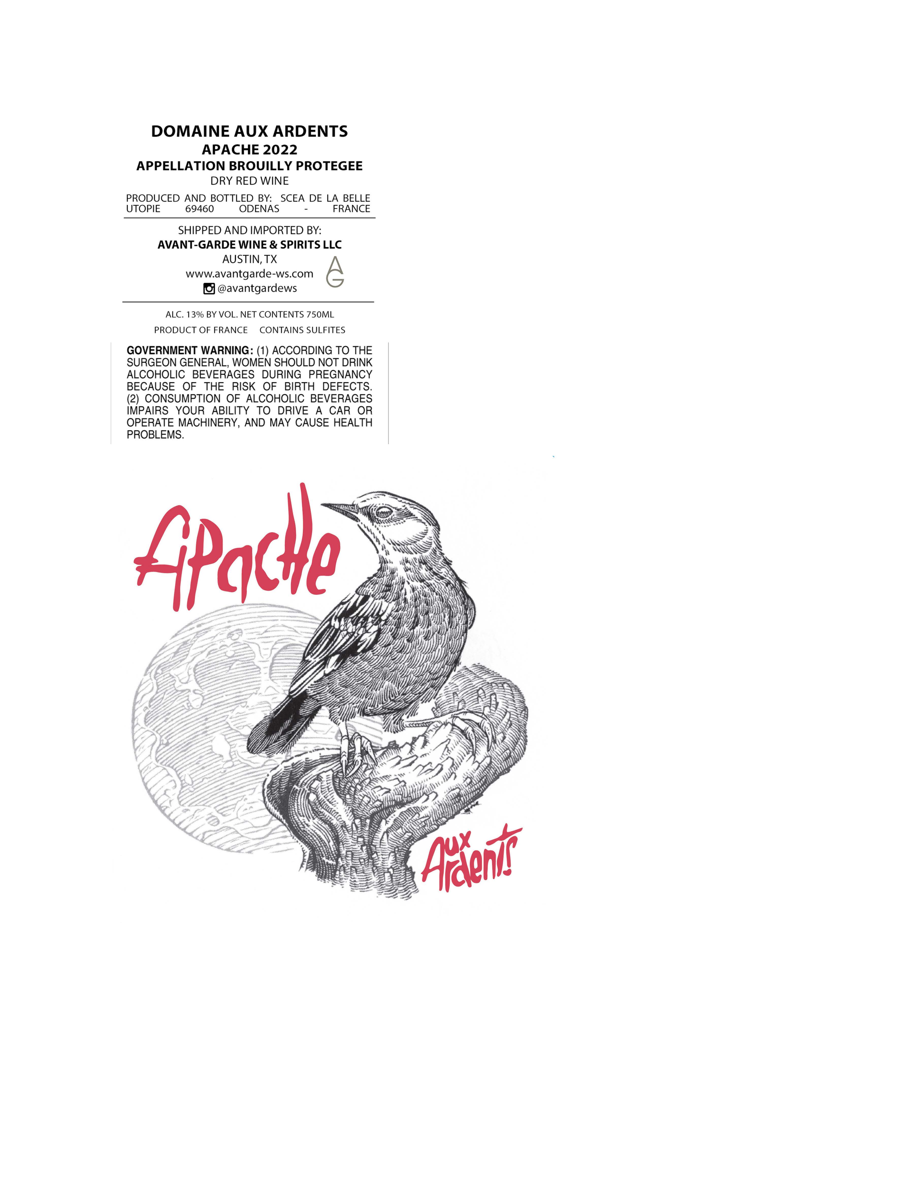TABC label artwork for Domaine Aux Ardents Apache Brouilly