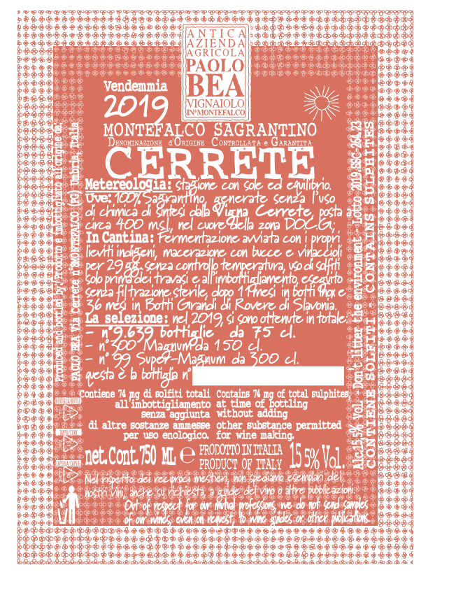 TABC label artwork for Paolo Bea Cerrete Montefalco Sagrantino Secco