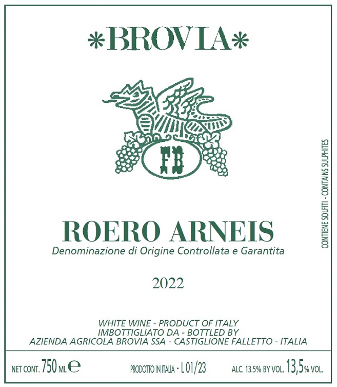 TABC label artwork for Brovia Roero Arneis
