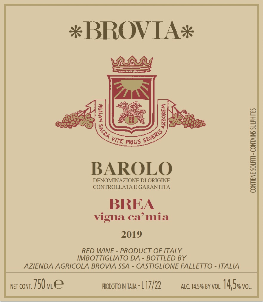 TABC label artwork for Brovia Barolo Brea Vigna Ca' Mia