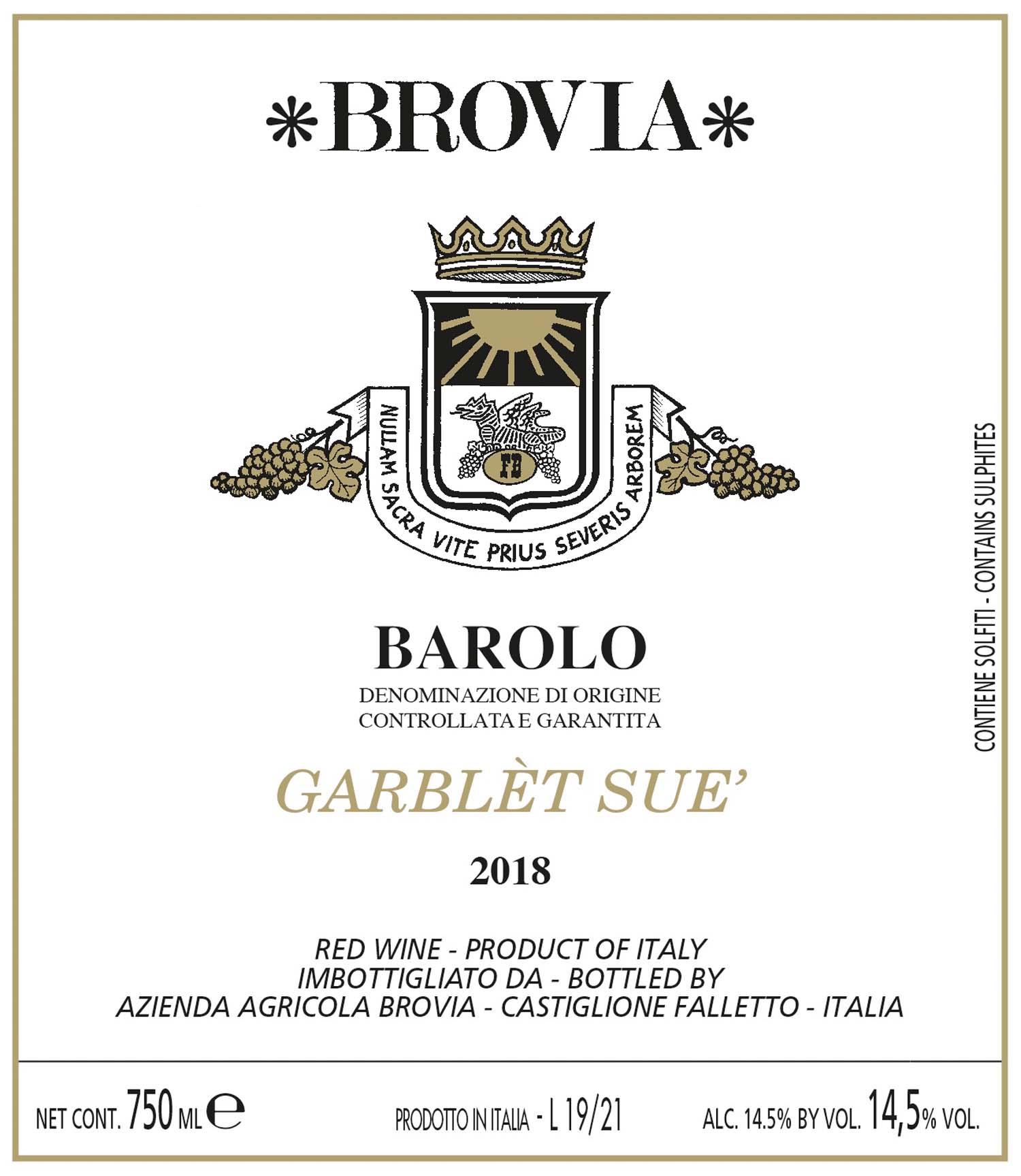 TABC label artwork for Brovia Barolo Garblet Sue