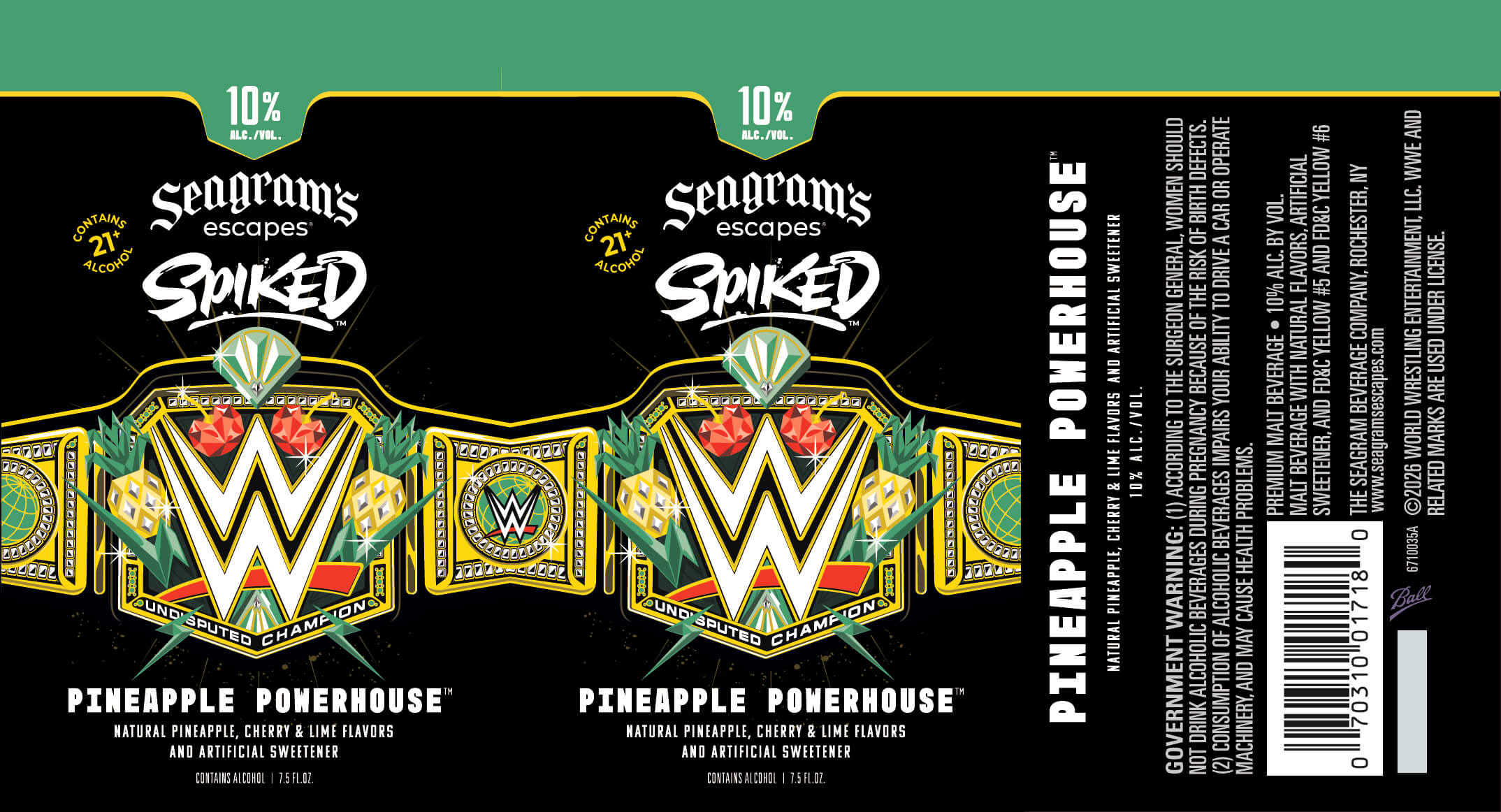 TABC label artwork for Seagram's Escapes Spiked Pineapple Powerhouse 7.5oz Can