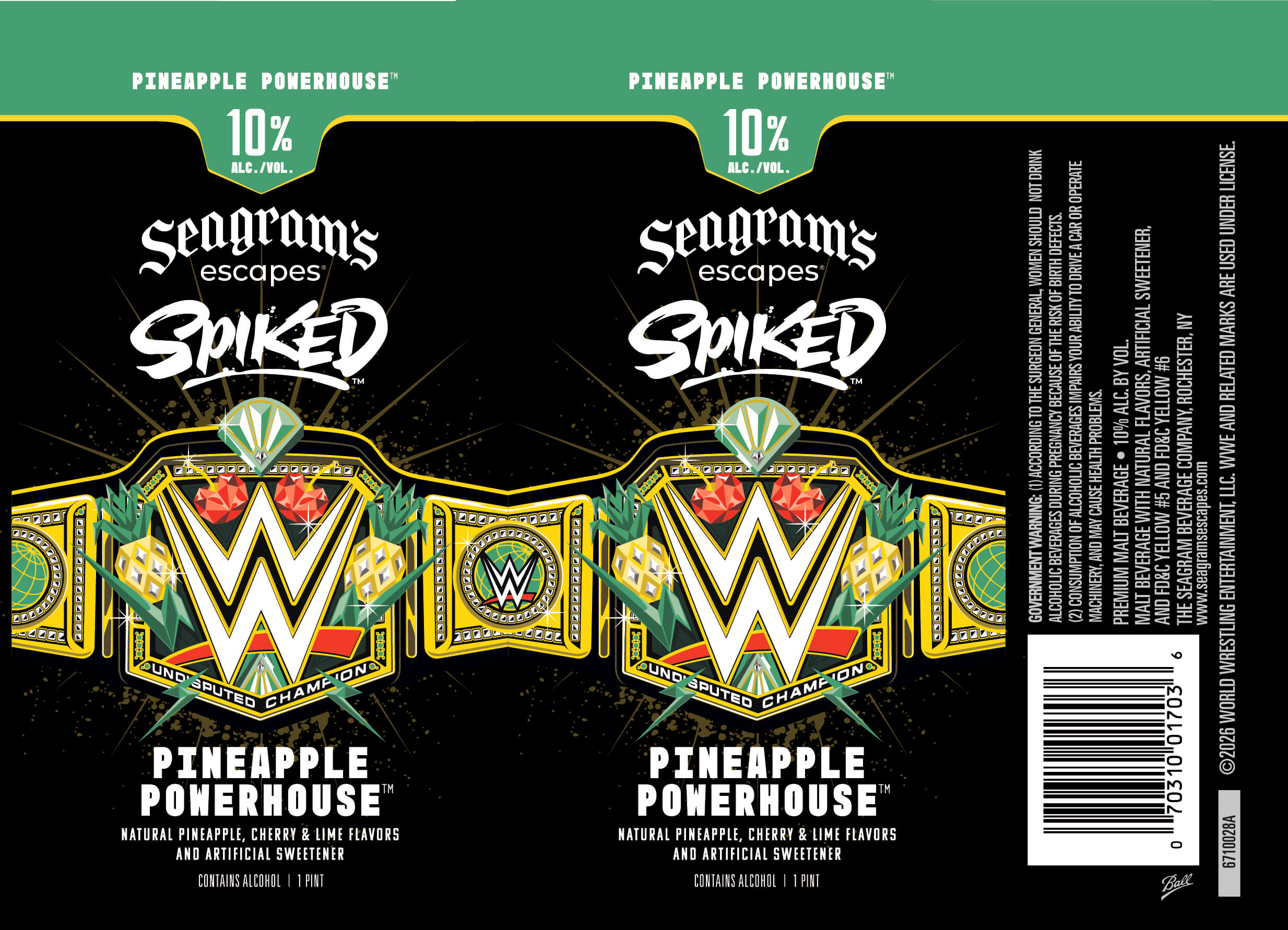 TABC label artwork for Seagram's Escapes Spiked Pineapple Powerhouse 16oz Can