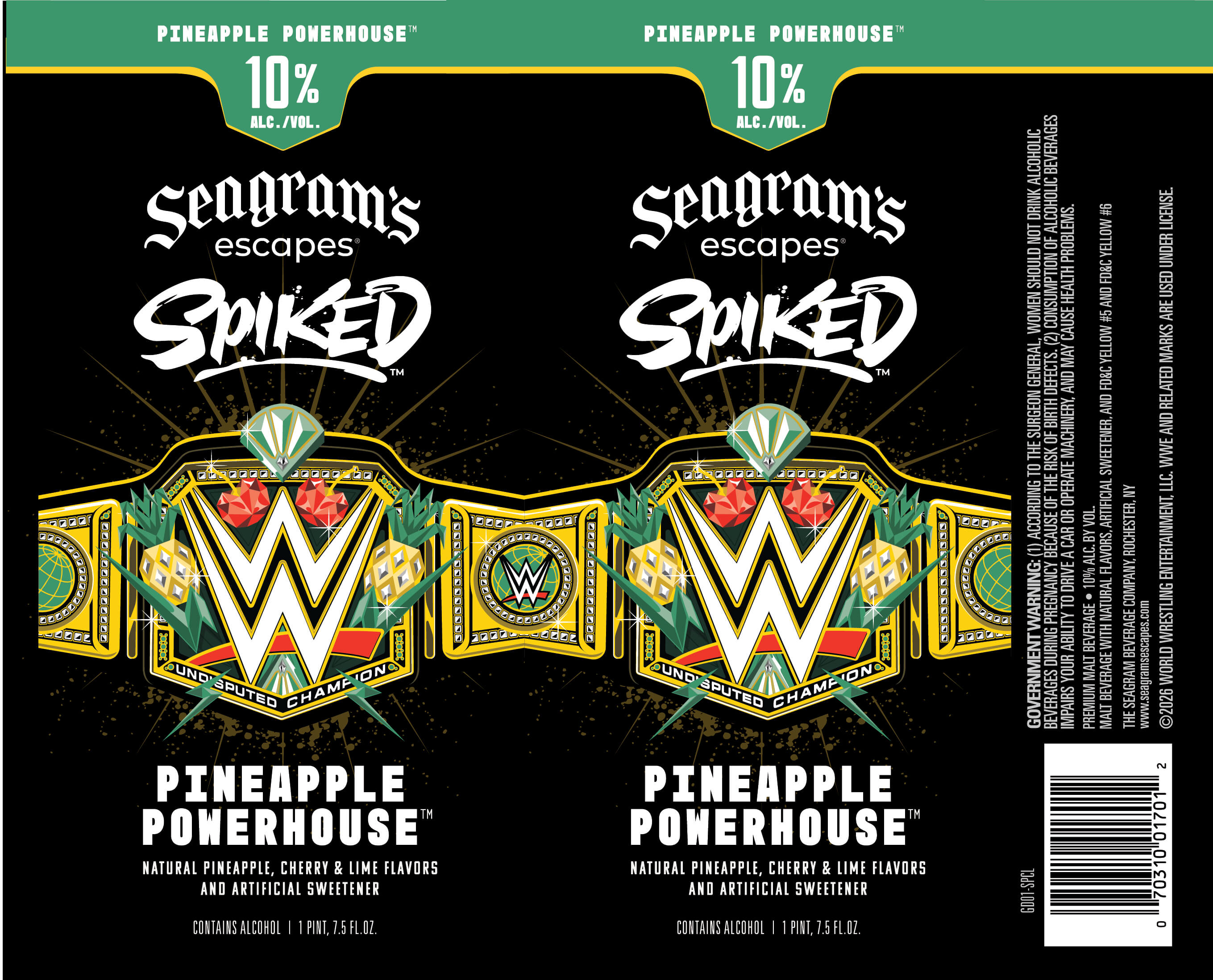 TABC label artwork for Seagram's Escapes Spiked Pineapple Powerhouse 23.5oz Can