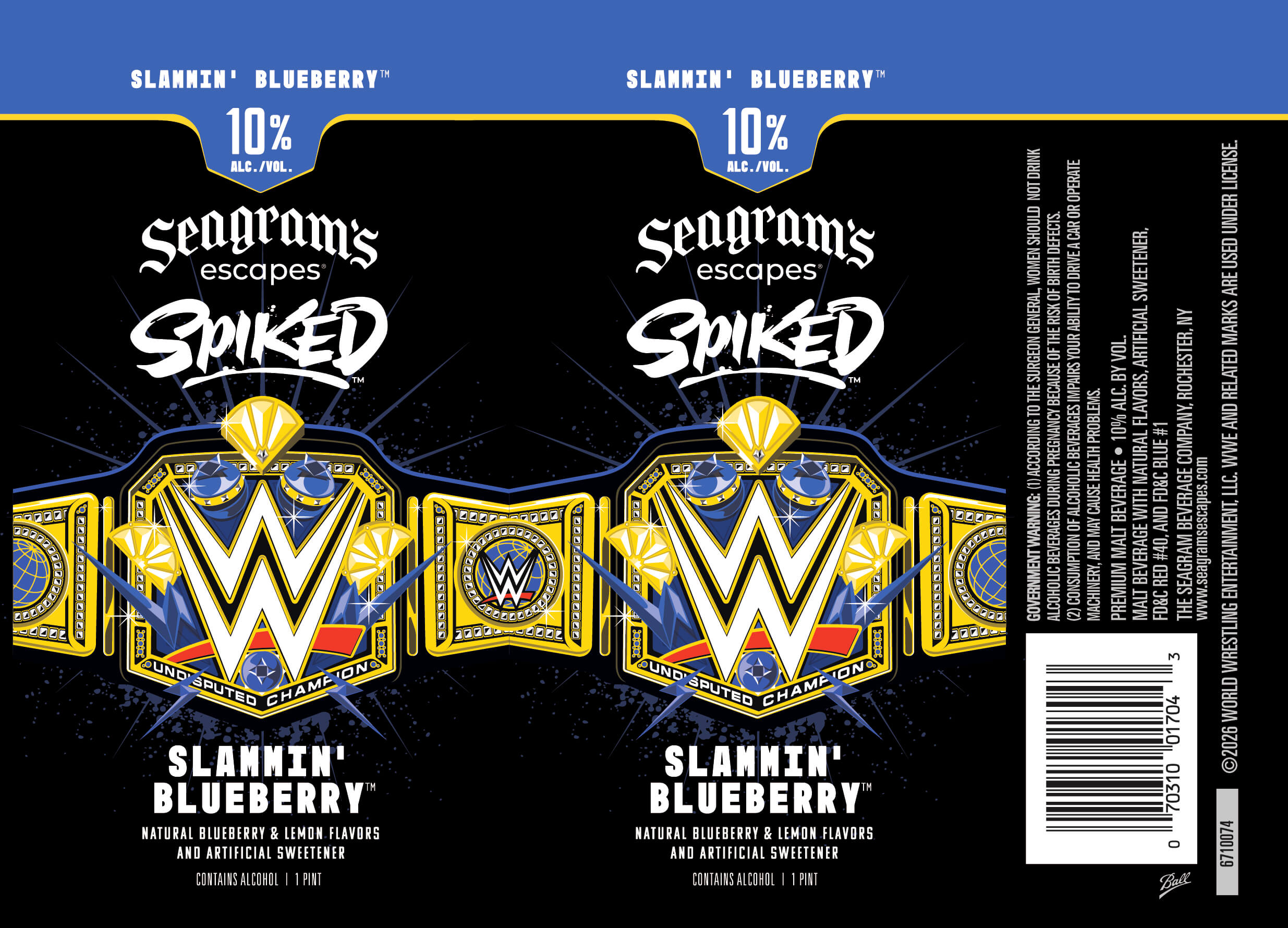 TABC label artwork for Seagram's Escapes Spiked Slammin' Blueberry 16oz Can