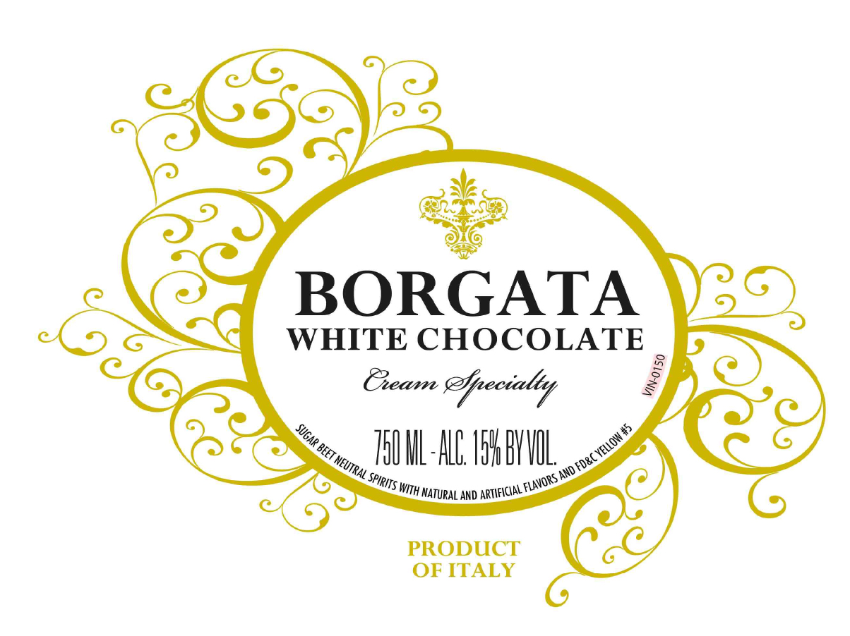 TABC label artwork for Borgata White Chocolate Liqueur