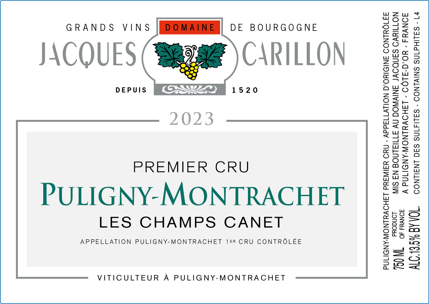 TABC label artwork for Jacques Carillon Puligny-Montrachet 1er Cru Les Champs Canet