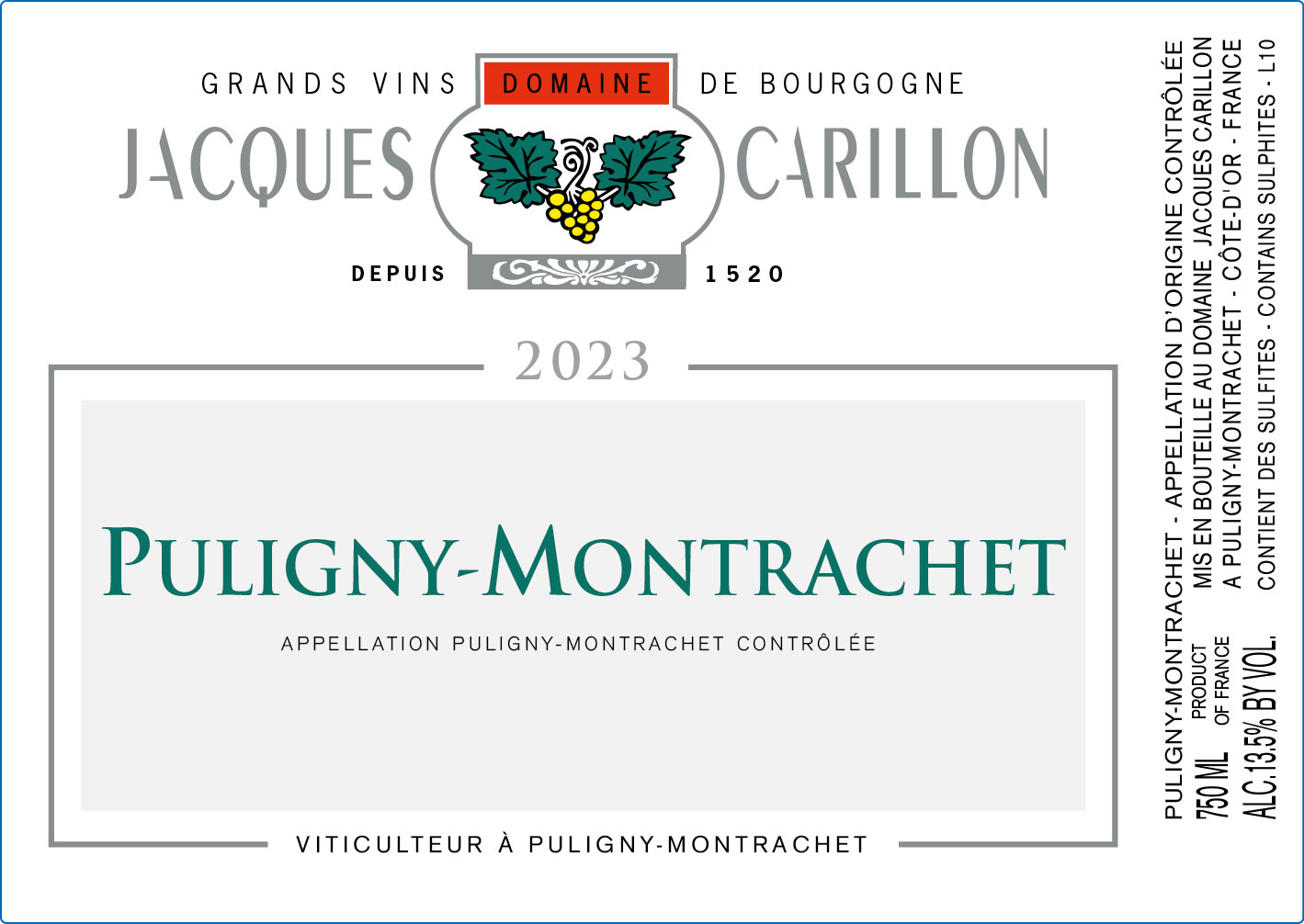 TABC label artwork for Jacques Carillon Puligny-Montrachet