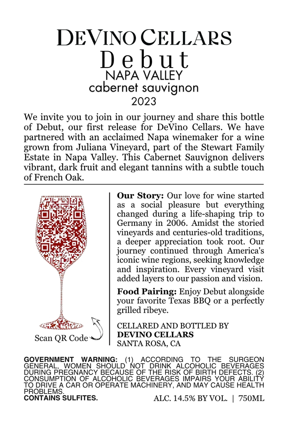 TABC label artwork for Devino Cellars Debut Cabernet Sauvignon Napa Valley
