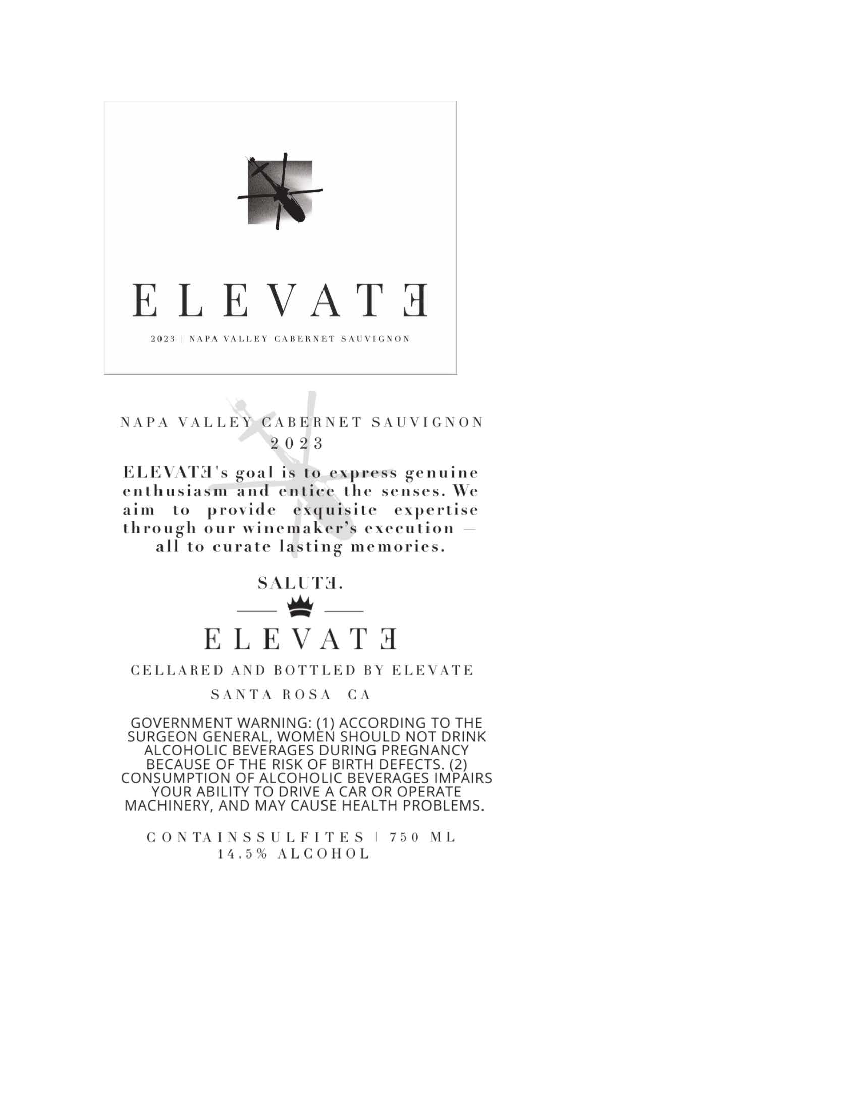 TABC label artwork for ELEVATE CABERNET SAUVIGNON NAPA VALLEY