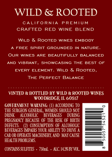TABC label artwork for WILD & ROOTED CRAFTED RED BLEND