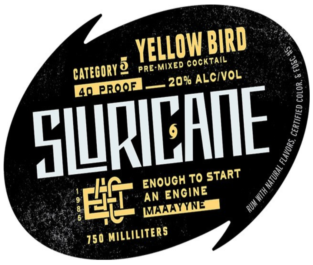 TABC label artwork for Sluricane Yellow Bird