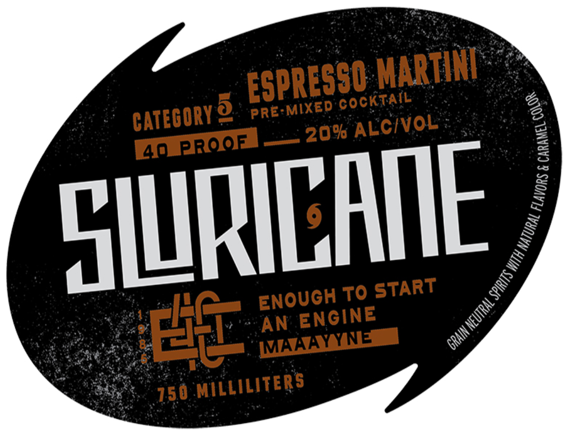 TABC label artwork for Sluricane Espresso Martini