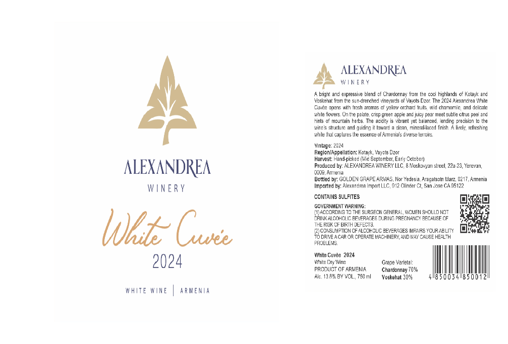 TABC label artwork for ALEXANDREA WINERY WHITE CUVEE