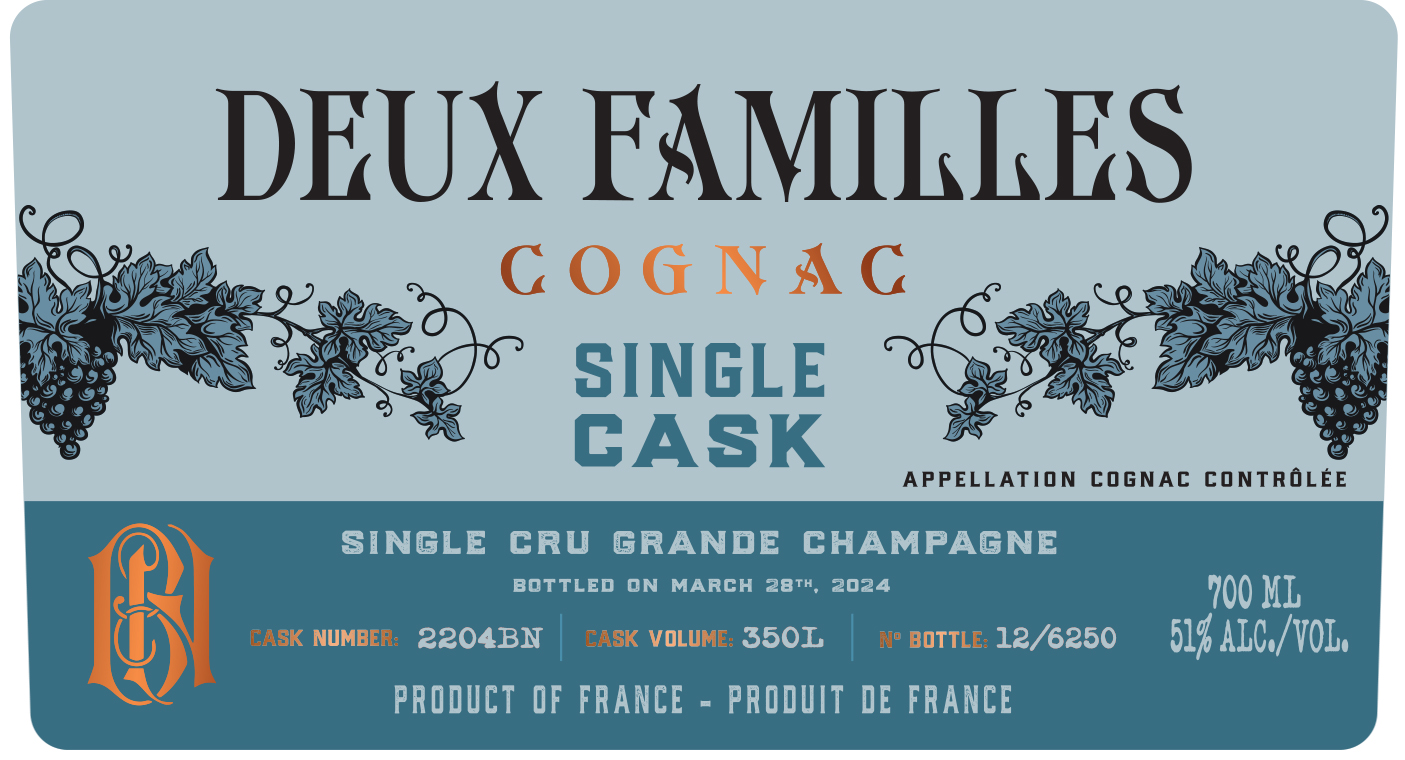 TABC label artwork for Deux Familles Single Cask Grand Champagne