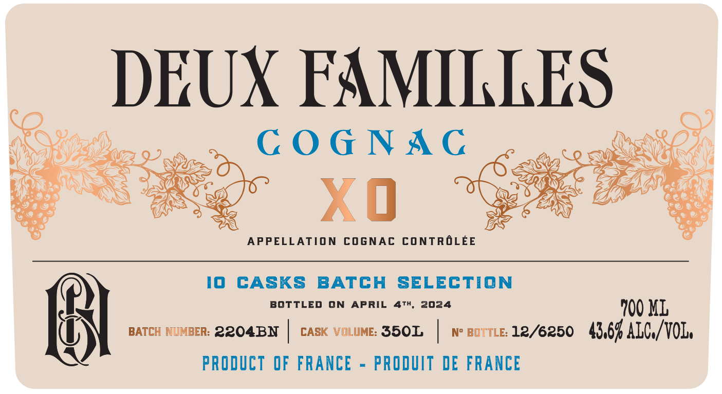TABC label artwork for Deux Familles XO Cognac
