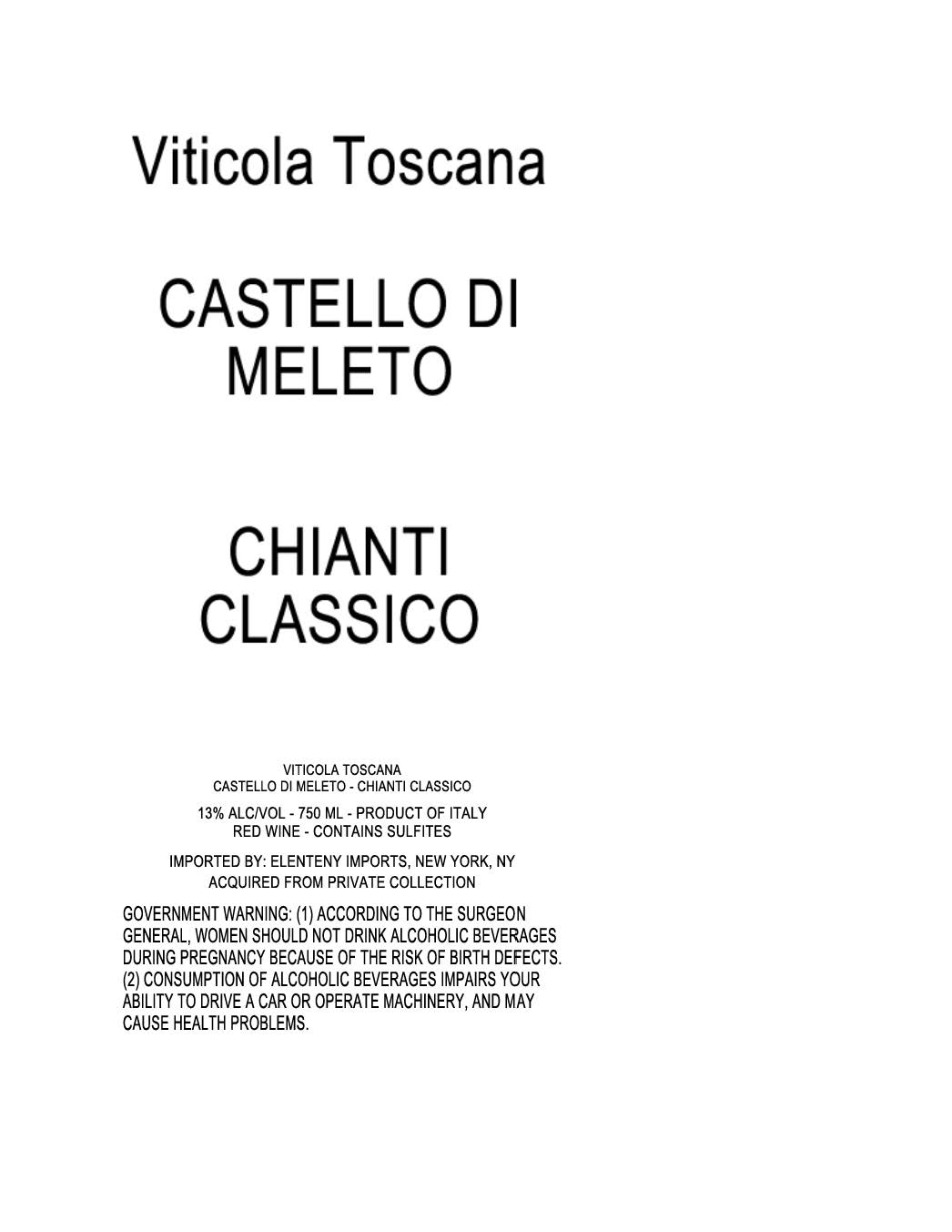 TABC label artwork for Castello di Meleto Chianti Classico