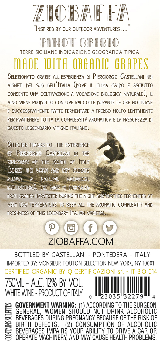 TABC label artwork for ZIOBAFFA PINOT GRIGIO TERRE SICILIANE