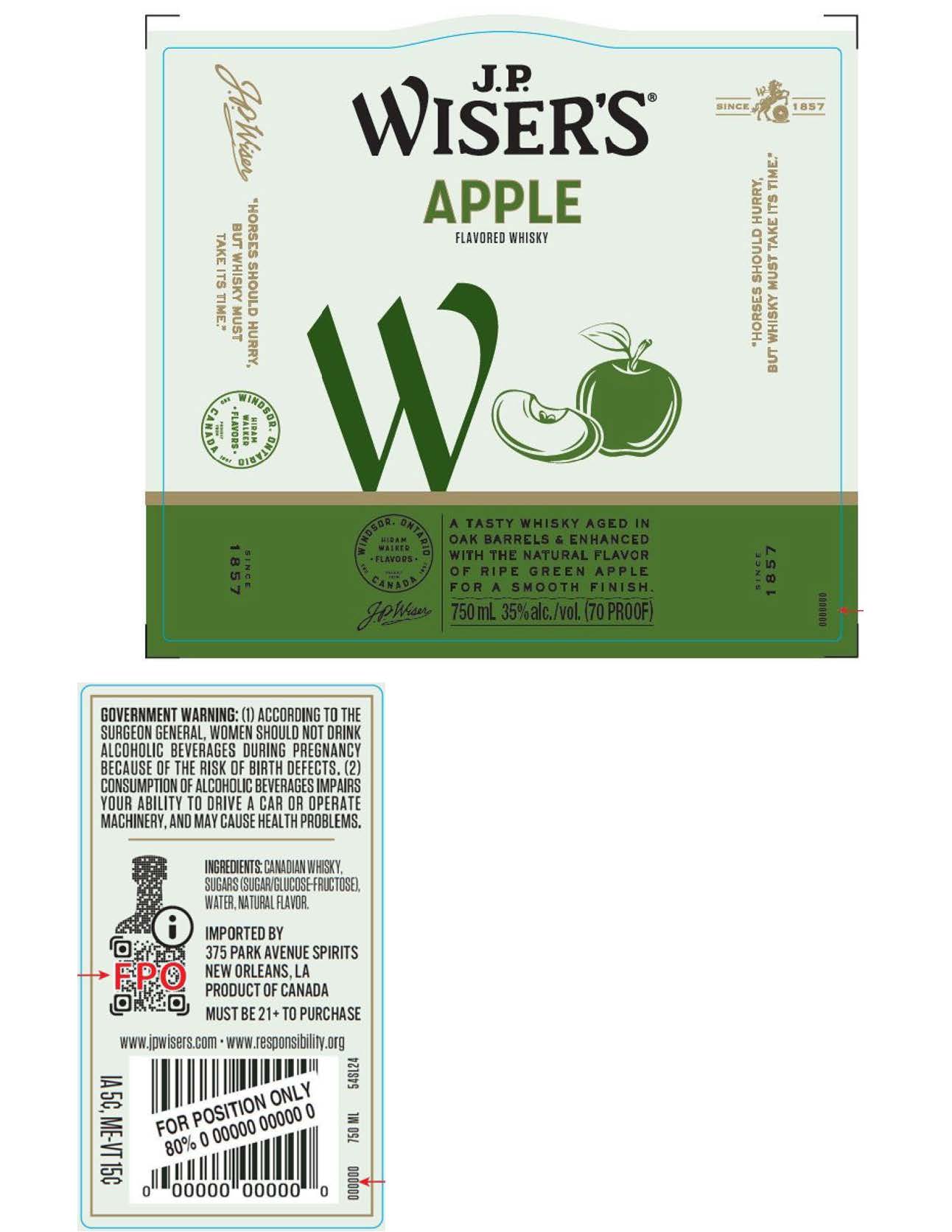 TABC label artwork for J.P. Wiser's Apple Flavored Whisky