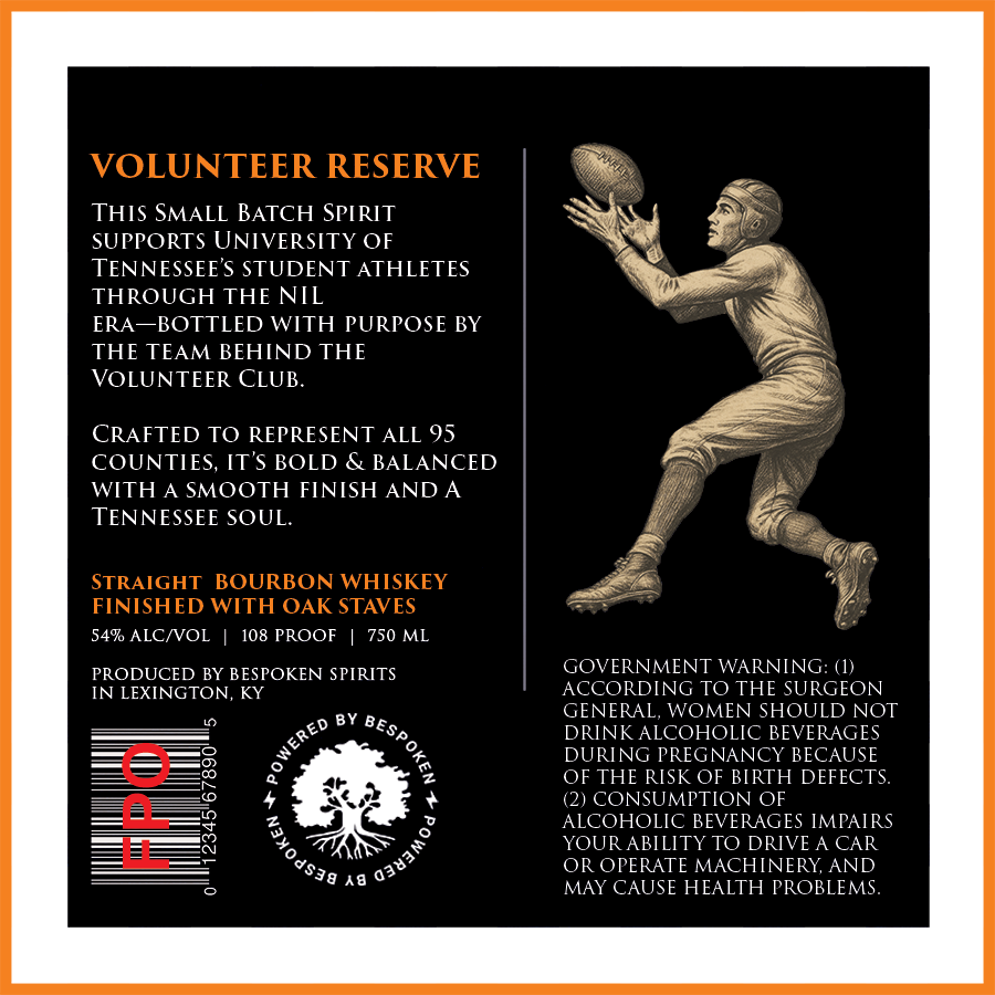 TABC label artwork for Volunteer State Reserve Straight Bourbon Whiskey