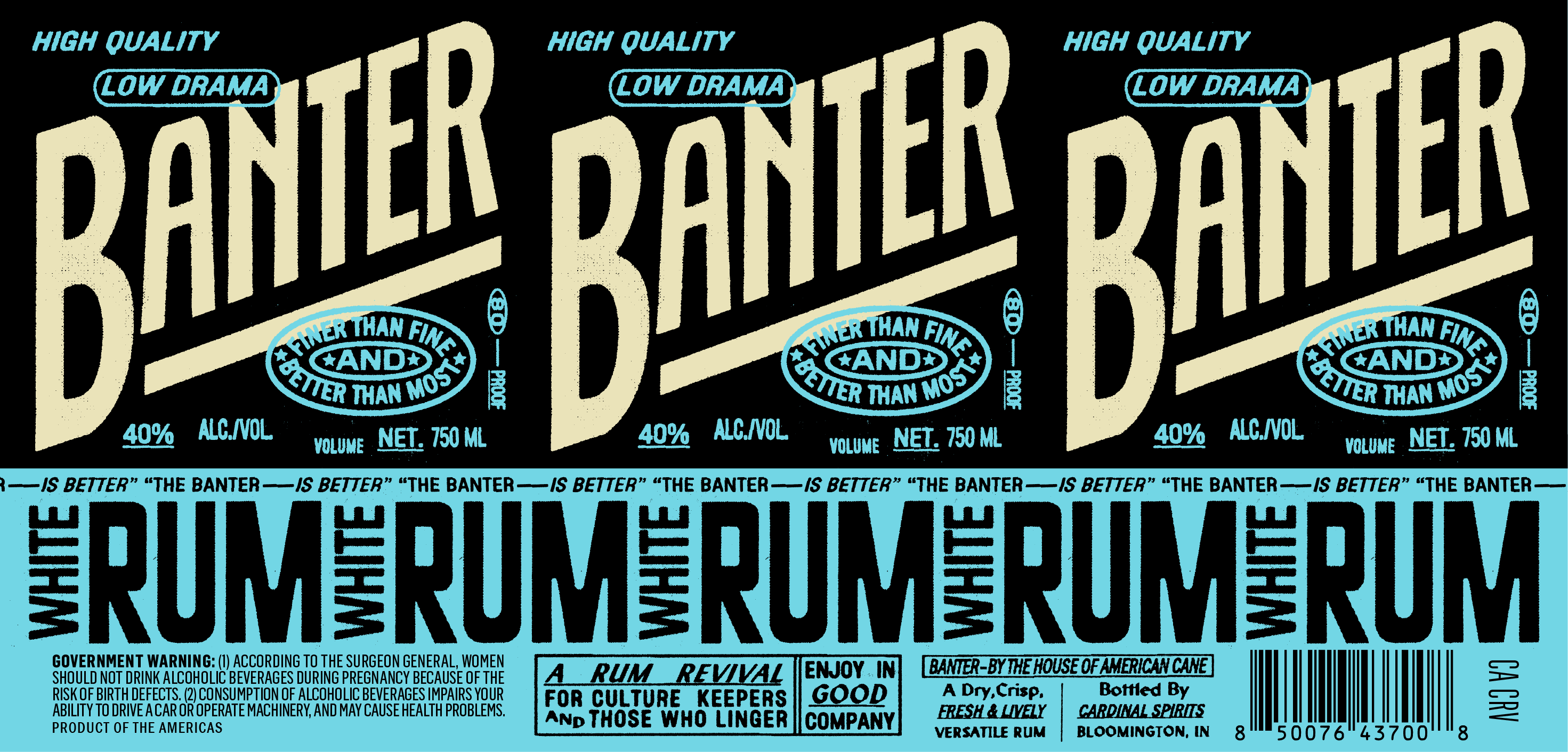 TABC label artwork for Banter White Rum