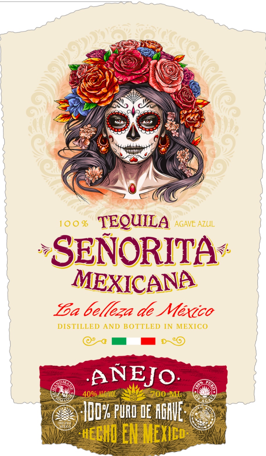 TABC label artwork for Tequila Senorita Mexicana Anejo 100% Puro De Agave
