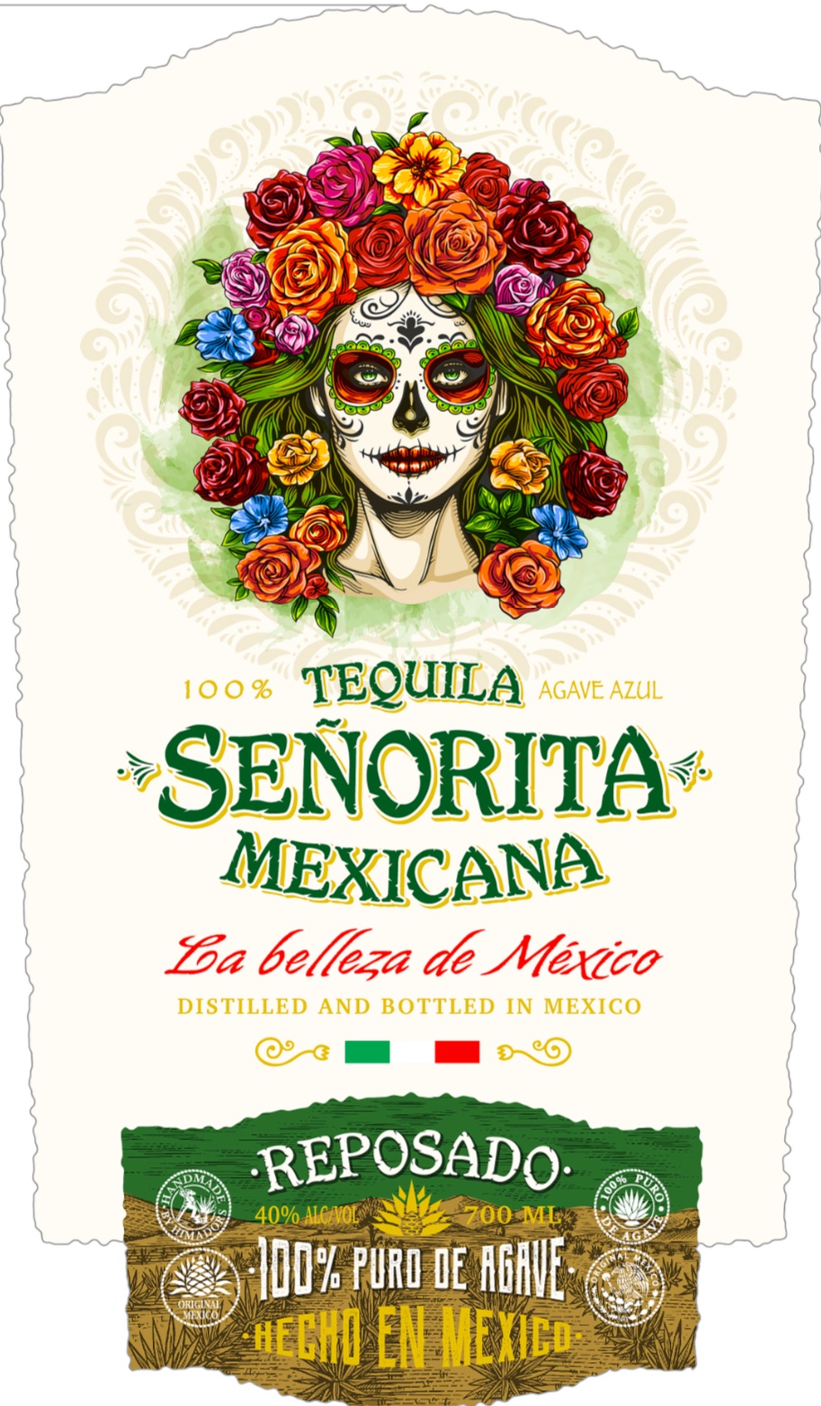TABC label artwork for Tequila Senorita Mexicana Reposado 100% Puro Agave