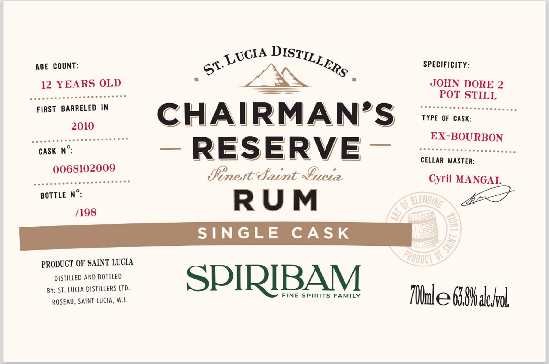 TABC label artwork for Chairman's Reserve Rum Single Cask