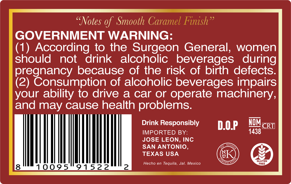 TABC label artwork for Jose Leon Reposado  Tequila 1 Liter