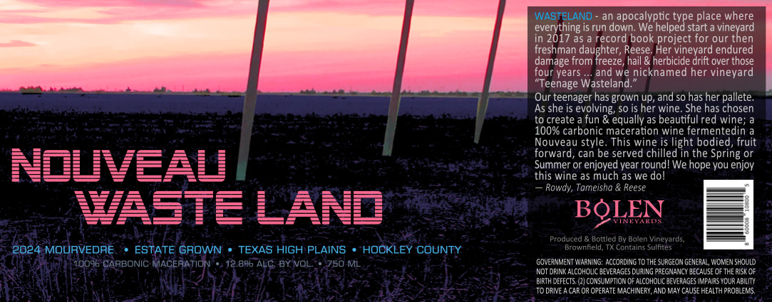 TABC label artwork for Bolen Vineyards Nouveau Wasteland