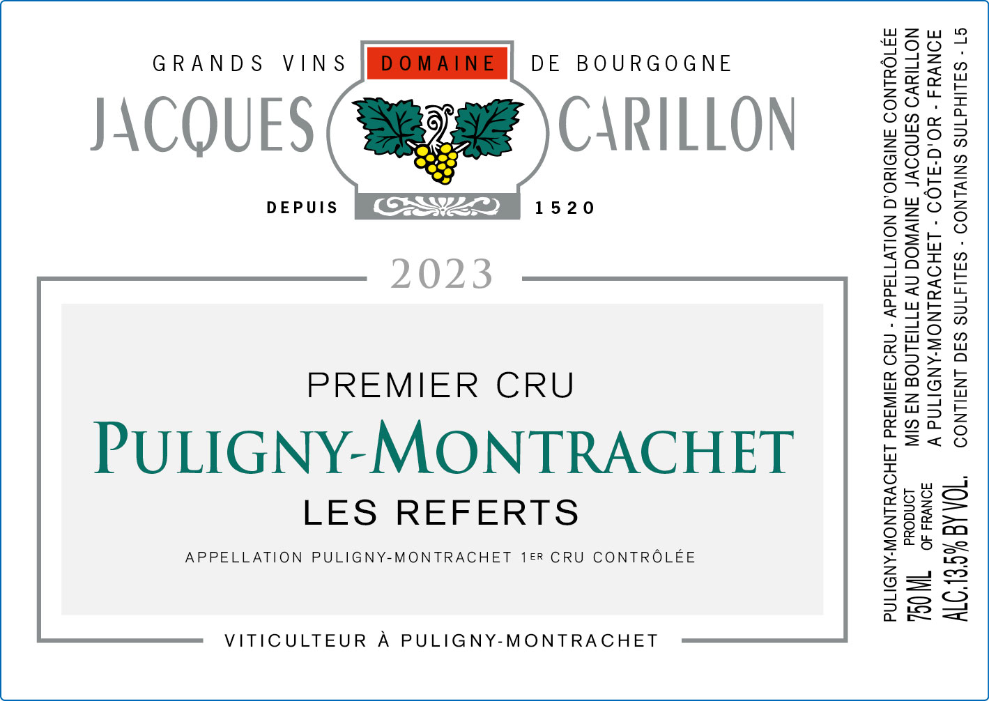 TABC label artwork for Jacques Carillon Puligny-Montrachet 1er Cru Les Referts
