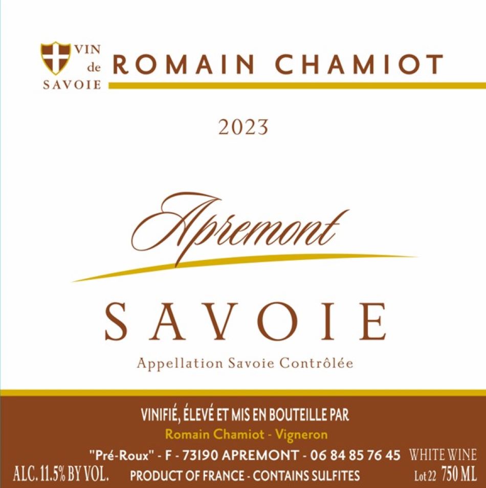 TABC label artwork for Romain Chamiot Apremont Vin De Savoie