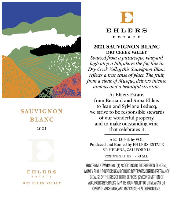 TABC label artwork for Ehlers Estate Sauvignon Blanc, Dry Creek Valley