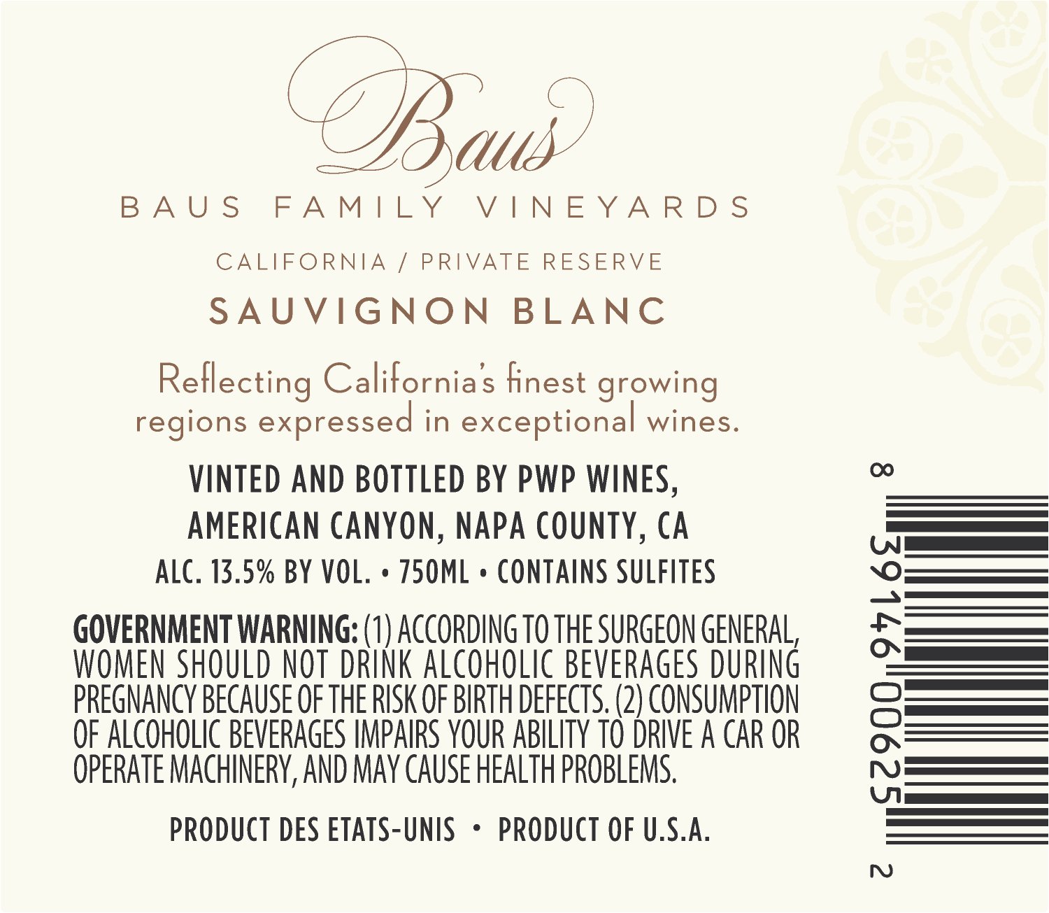 TABC label artwork for Baus Private Reserve Sauvignon Blanc Clarksburg 0755