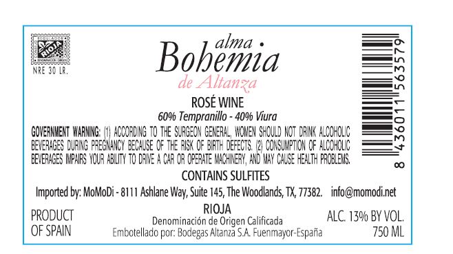 TABC label artwork for Alma Bohemia de Altanza