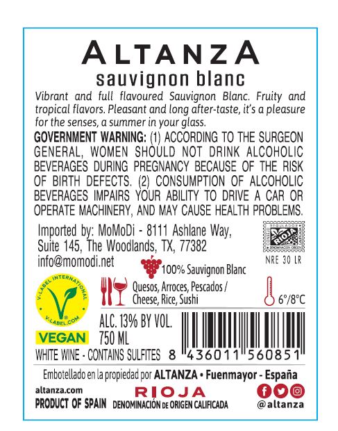 TABC label artwork for Altanza Sauvignon Blanc