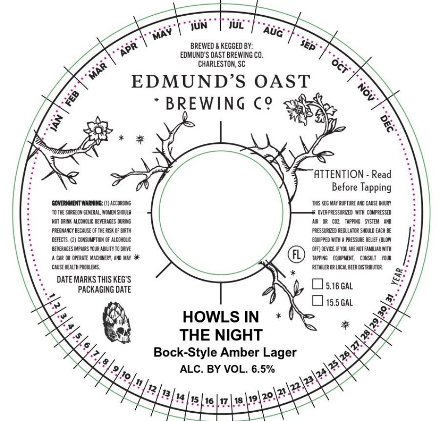 TABC label artwork for Edmund's Oast Brewing Co. Howls In The Night
