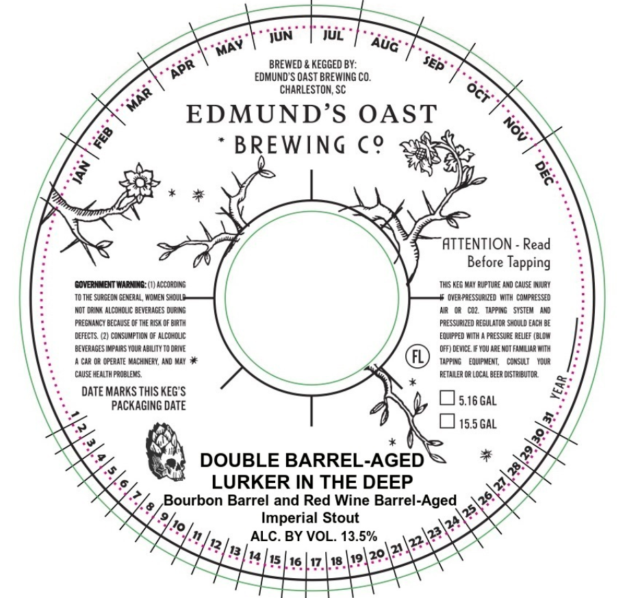 TABC label artwork for Edmund's Oast Brewing Co. Double Barrel-Aged Lurker In The Deep