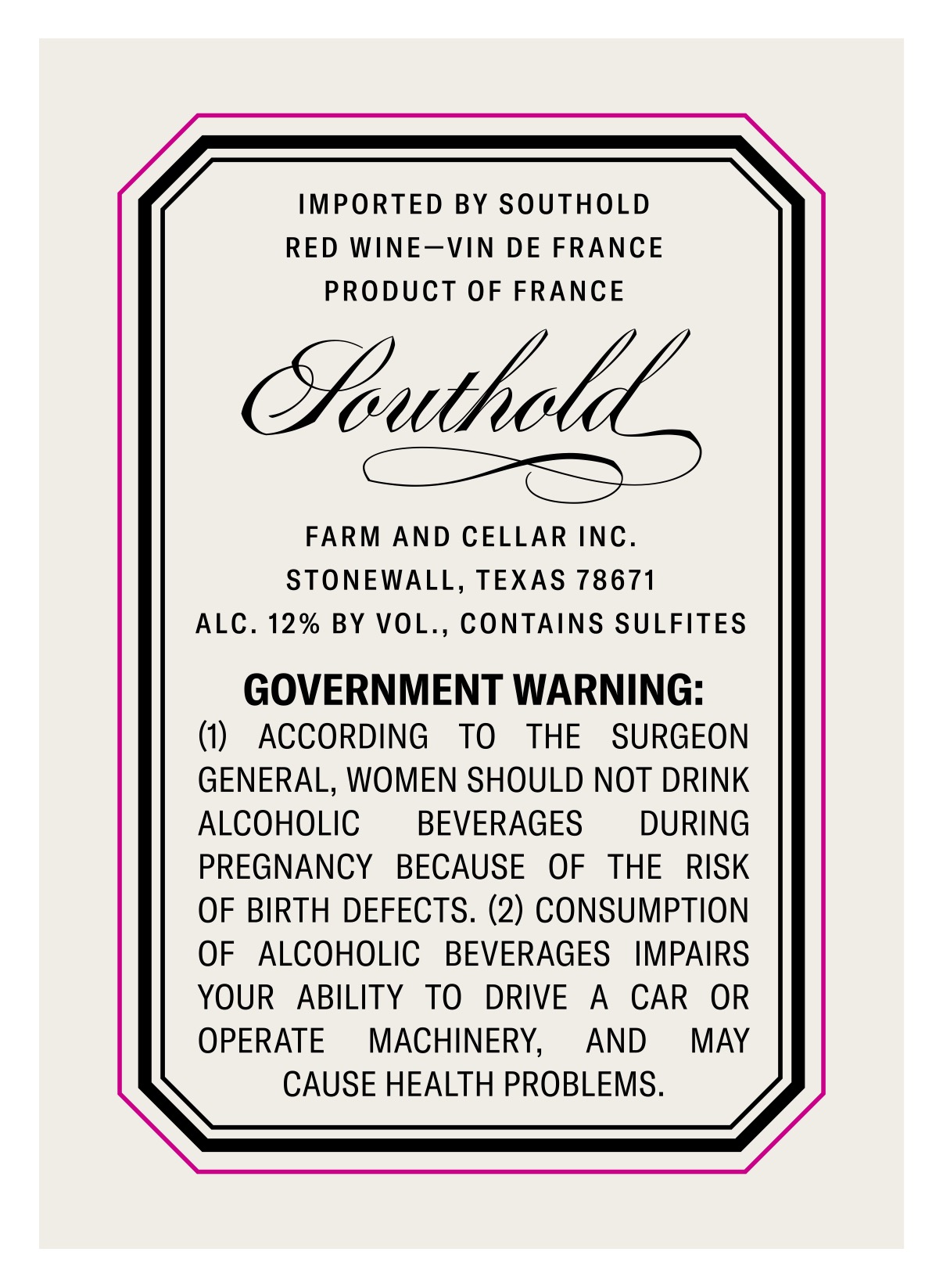 TABC label artwork for Southold Le Pelan Vin de France Red
