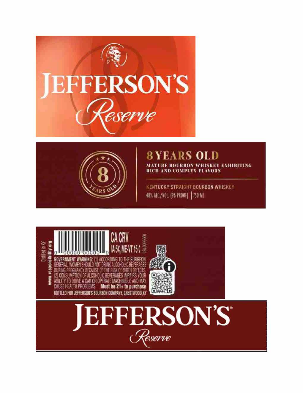 TABC label artwork for Jefferson's 8 YO Reserve KSB