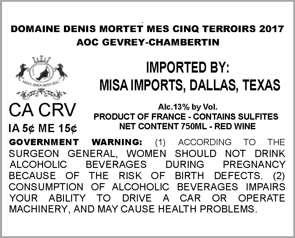 TABC label artwork for DOMAINE DENIS MORTET MES CINQ TERROIRS