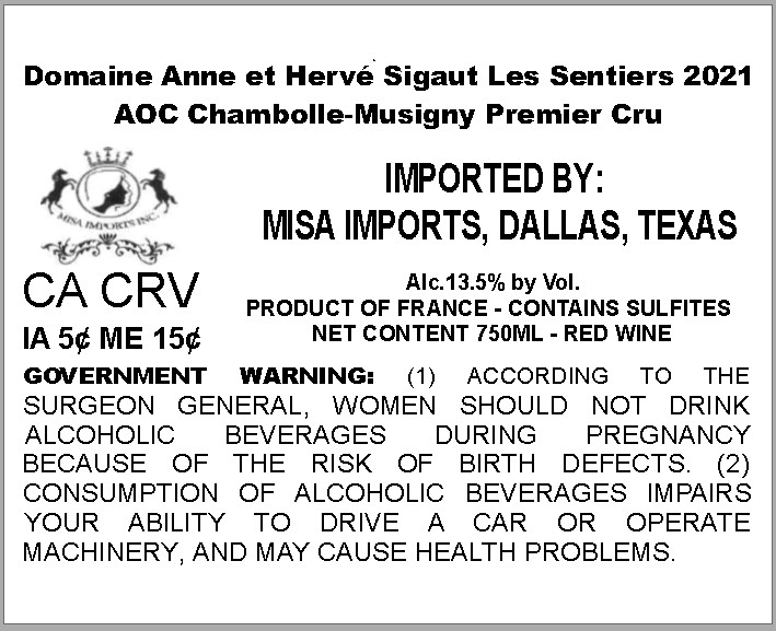 TABC label artwork for DOMAINE ANNE ET HERVE SIGAUT LES SENTIERS