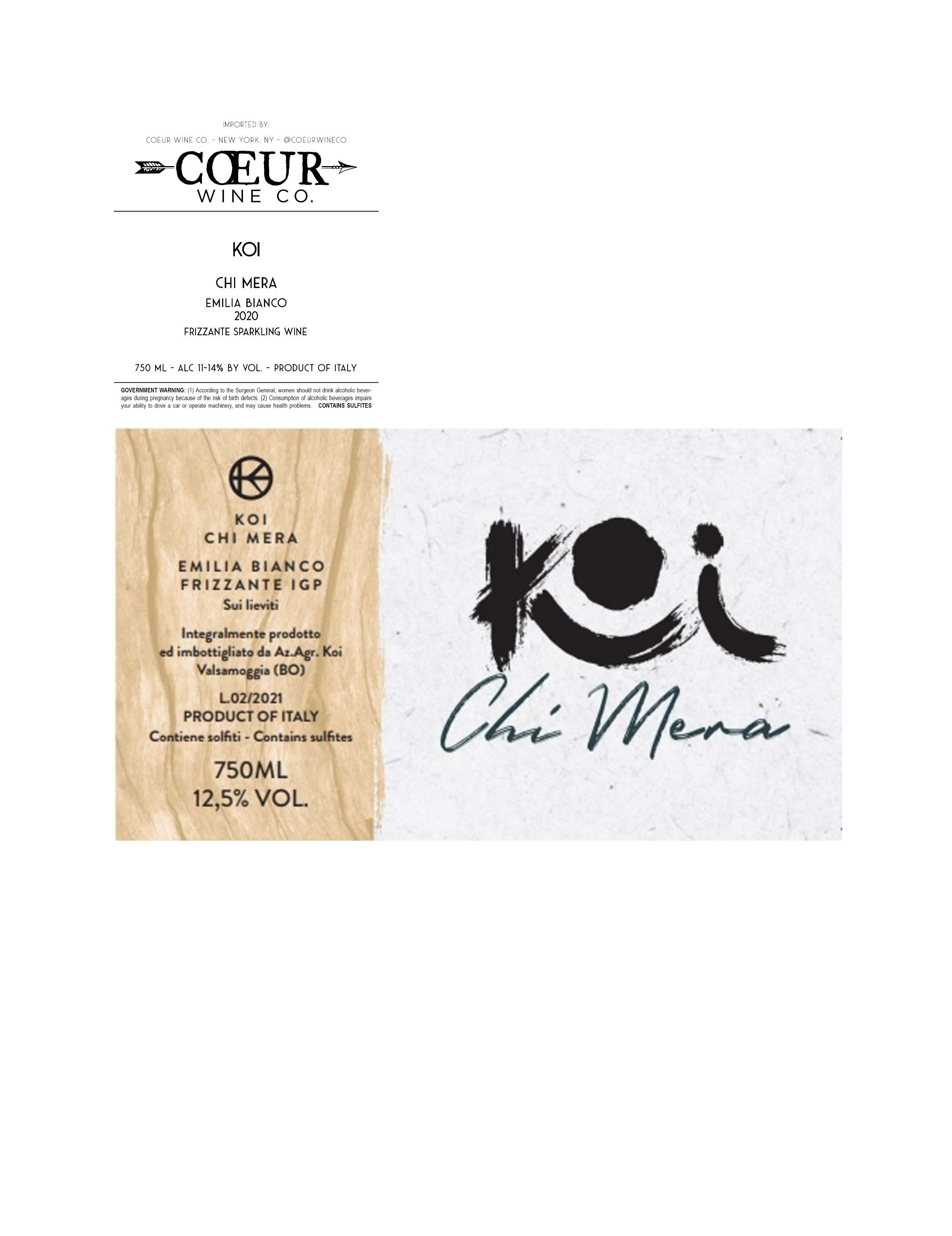 TABC label artwork for Koi Emilia Bianco Frizzante 'Chi Mera' 2021